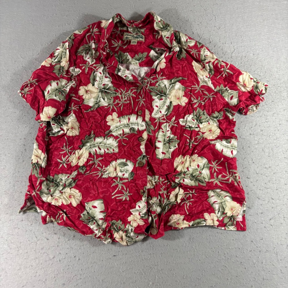 Havana Jacks Cafe Woman Red Tropical Floral Rayon Button Up Shirt Size 2X